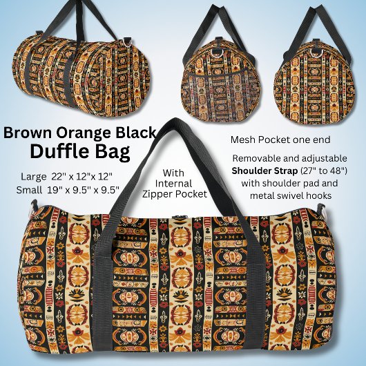 レッドブラックオレンジブラウン抽象芸術幾何学的 ダッフルバッグ