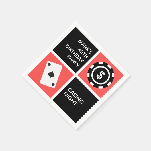 レッドブラックカジノをテーマにした40歳の誕生日パーティー スタンダードカクテルナプキン (角)