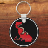 レッドブラックカリフォルニアベア州シンボルキーチェーン キーホルダー (正面)