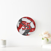 レッドブラックガーリーチームカラーバレーボールルーム ラウンド壁時計 (ホーム)