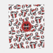 レッドブラックガールズバレーチームカラーモノグラムの フリースブランケット (正面)