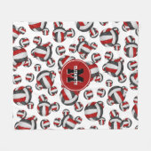 レッドブラックガールズバレーチームカラーモノグラムの フリースブランケット (正面(横))