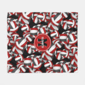 レッドブラックガールズバレーボールチームカラーズスポーツルーム フリースブランケット (正面(横))