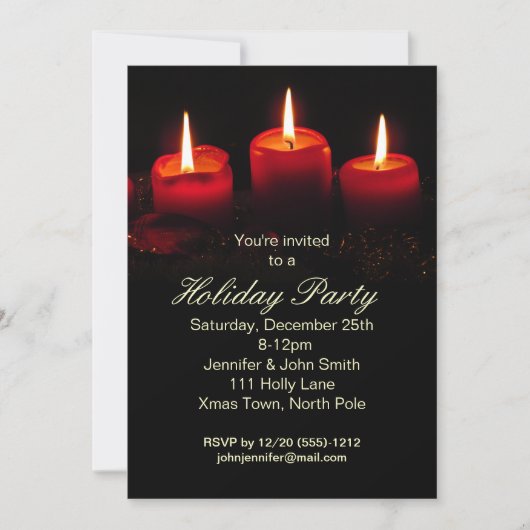 レッドブラックキャンドルクリスマスホリデーパーティー 招待状 (正面)