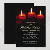 レッドブラックキャンドルクリスマスホリデーパーティー 招待状 (正面/裏面)
