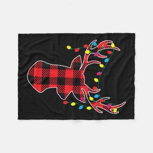 レッドブラッククリスマスバッファロープレイドディアウィメンメンズK フリースブランケット (正面(横))