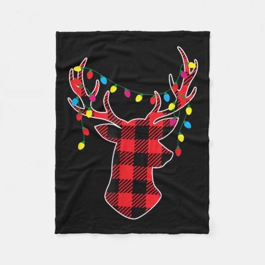レッドブラッククリスマスバッファロープレイドディアウィメンメンズK フリースブランケット (正面)