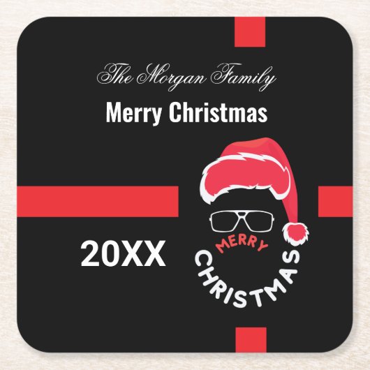 レッドブラッククリスマスホリデーパーティー スクエアペーパーコースター (正面)
