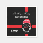 レッドブラッククリスマスホリデーパーティー スタンダードカクテルナプキン (正面)