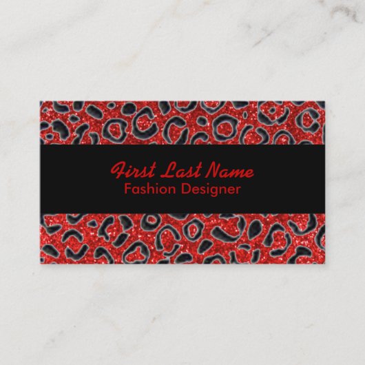 レッドブラックグリッターヒョウカスタムの斑点カード 名刺 (正面)