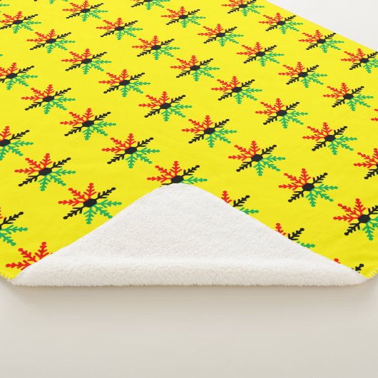 レッドブラックグリーンイエロースノーフレークパターンクワンザ シェルパブランケット (3/4)