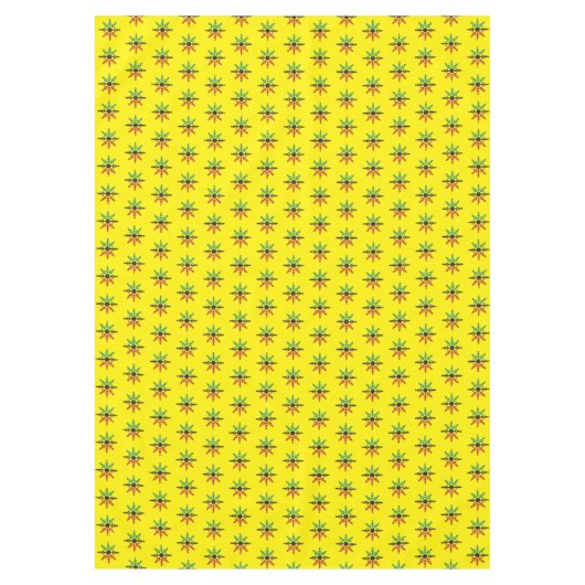 レッドブラックグリーンイエロースノーフレークパターンクワンザ テーブルクロス (正面)