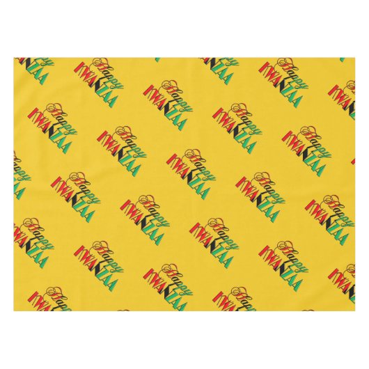 レッドブラックグリーンイエロータイポグラフィハッピークワンザ テーブルクロス (正面(横))