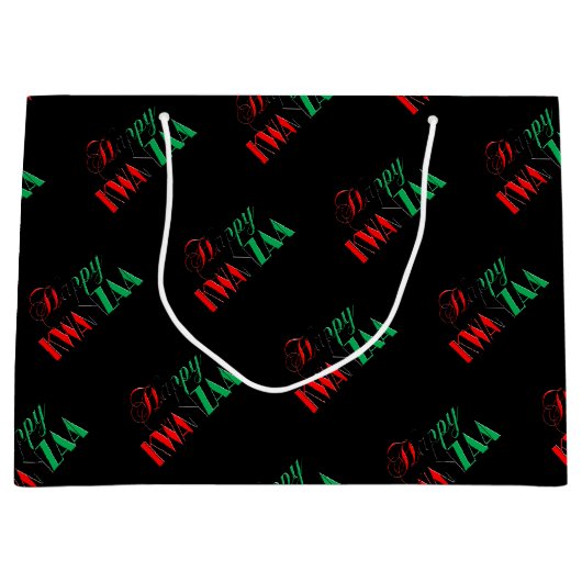 レッドブラックグリーンキナラタイポグラフィハッピークワンザ ラージペーパーバッグ (正面)