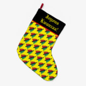 レッドブラックグリーンクリスマスツリーパターンクワンザ ラージクリスマスストッキング (正面 (吊り時))