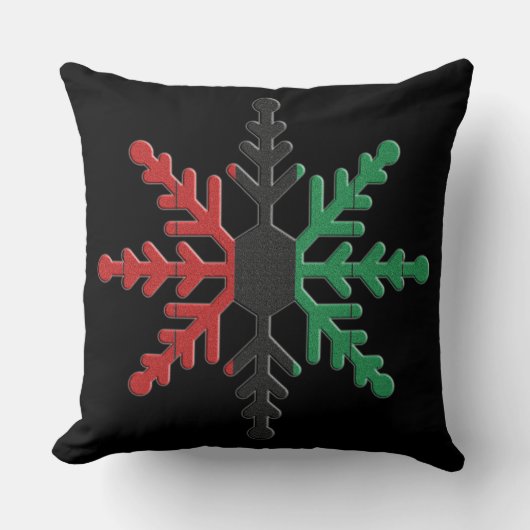 レッドブラックグリーンスノーフレッストライプのククワンザ クッション (正面)