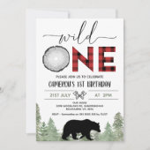 レッドブラックグリーンワイルドワンランバージャック1st誕生日 招待状 (正面)