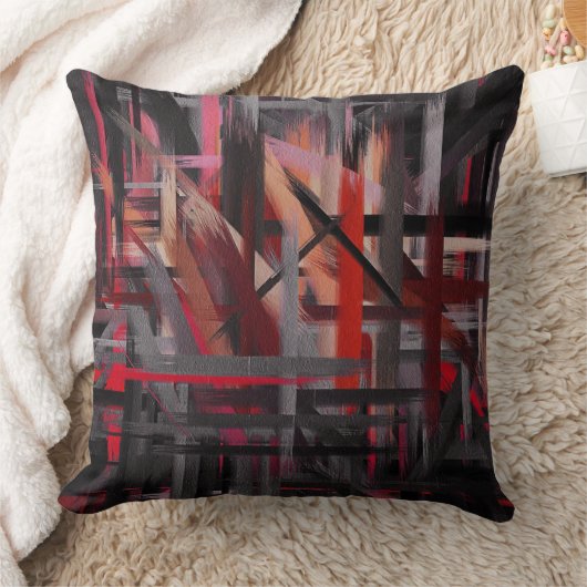 レッドブラックグレーピンク絵を描抽象芸術 クッション (ブランケット)