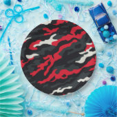 レッドブラックグレーホワイトカモフラージュ迷彩柄パターン ペーパープレート (パーティー)