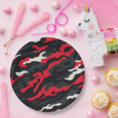 レッドブラックグレーホワイトカモフラージュ迷彩柄パターン ペーパープレート (パーティー)