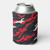 レッドブラックグレーホワイトカモフラージュ迷彩柄パターン 缶クーラー (缶裏面)