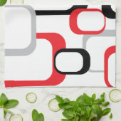 レッドブラックグレーホワイトスクウェアパターンレトロ キッチンタオル (折り畳み)