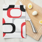 レッドブラックグレーホワイトスクウェアパターンレトロ キッチンタオル (四つ折り)