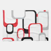 レッドブラックグレーホワイトスクウェアパターンレトロ キッチンタオル (横)