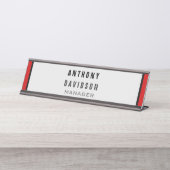 レッドブラックグレー縁どパターン名刺 デスクネームプレート (正面)