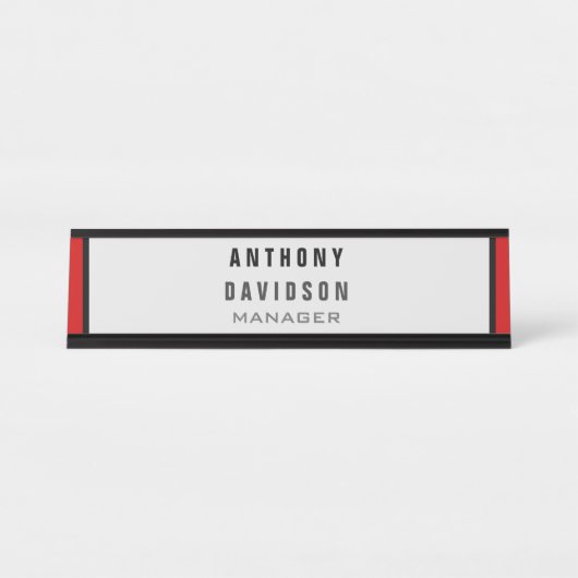 レッドブラックグレー縁どパターン名刺 デスクネームプレート (正面)