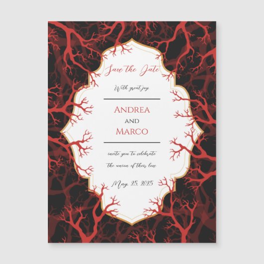 レッドブラックゴシック結婚式招待状日付の保存 (正面)
