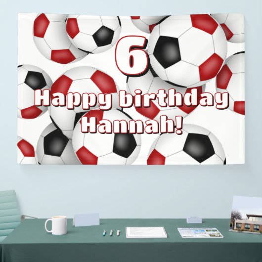 レッドブラックサッカーボール子供の誕生日お祝い 横断幕 (トレードショー)