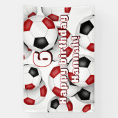 レッドブラックサッカーボール子供の誕生日お祝い 横断幕 (縦)