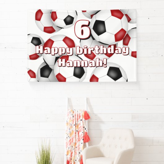レッドブラックサッカーボール子供の誕生日お祝い 横断幕 (インサイチュ)