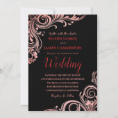 レッドブラックシックボタニカルヴィンテージグリッター結婚ズ 招待状 (正面)