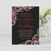 レッドブラックシックボタニカルヴィンテージグリッター結婚ズ 招待状 (スタンド正面)