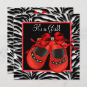 レッドブラックシューズレッドゼブラベビーガールシャワー 招待状 (正面/裏面)