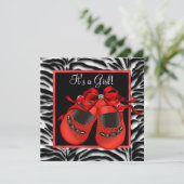 レッドブラックシューズレッドゼブラベビーガールシャワー 招待状 (スタンド正面)