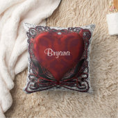 レッドブラックシルバーハートバレンタインラブ クッション (ブランケット)
