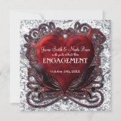 レッドブラックシルバーバレンタインハートゴシック 招待状 (正面)