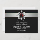 レッドブラックジュエル女性40th誕生日パーティー 招待状 (裏面)