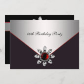 レッドブラックジュエル女性40th誕生日パーティー 招待状 (正面/裏面)