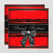 レッドブラックスウィート16バースデーパーティー 招待状 (正面/裏面)