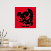 レッドブラックスカルヘビーメタルファンタジー ポスター (キッチン)