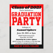 レッドブラックスクールカラー卒業 インビテーションポストカード (正面)