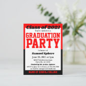 レッドブラックスクールカラー卒業 インビテーションポストカード (スタンド正面)