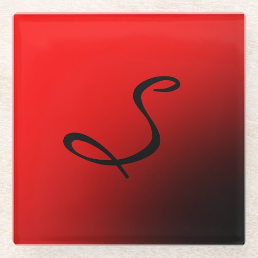 レッドブラックスタイリッシュモノグラムイニシャルプロフェッショナル ガラスコースター (正面)