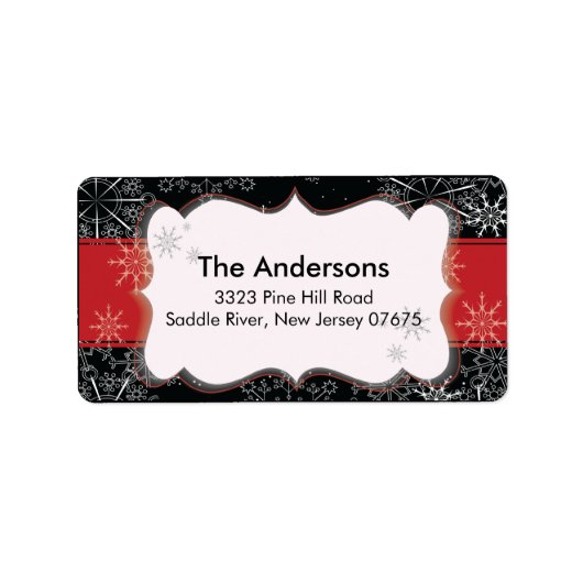 レッドブラックスノーフレークウィンターホリデー差出人住所 ラベル (正面)