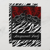 レッドブラックゼブラ仮装舞踏会パーティの招待状 招待状 (正面/裏面)