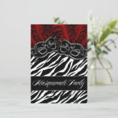 レッドブラックゼブラ仮装舞踏会パーティの招待状 招待状 (スタンド正面)